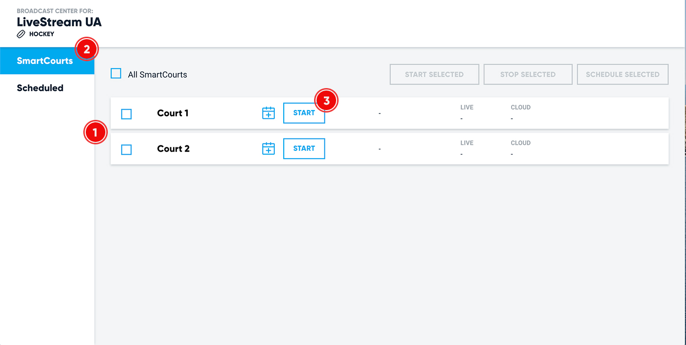 Broadcast Center User Guide 11 Facility Admin Broadcast Center Courts List